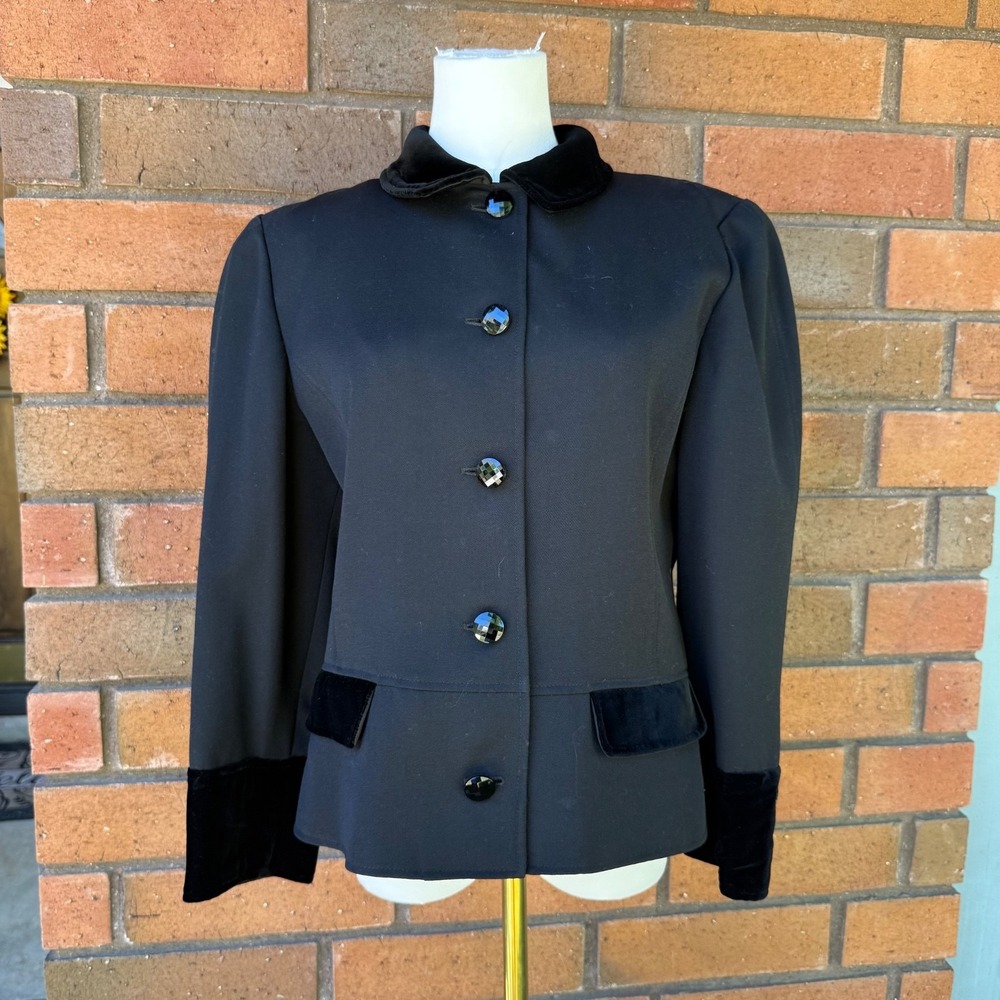 Valentino Night Jacket Velvet Trim Vintage 90s Wool | Black‎ | Size 12